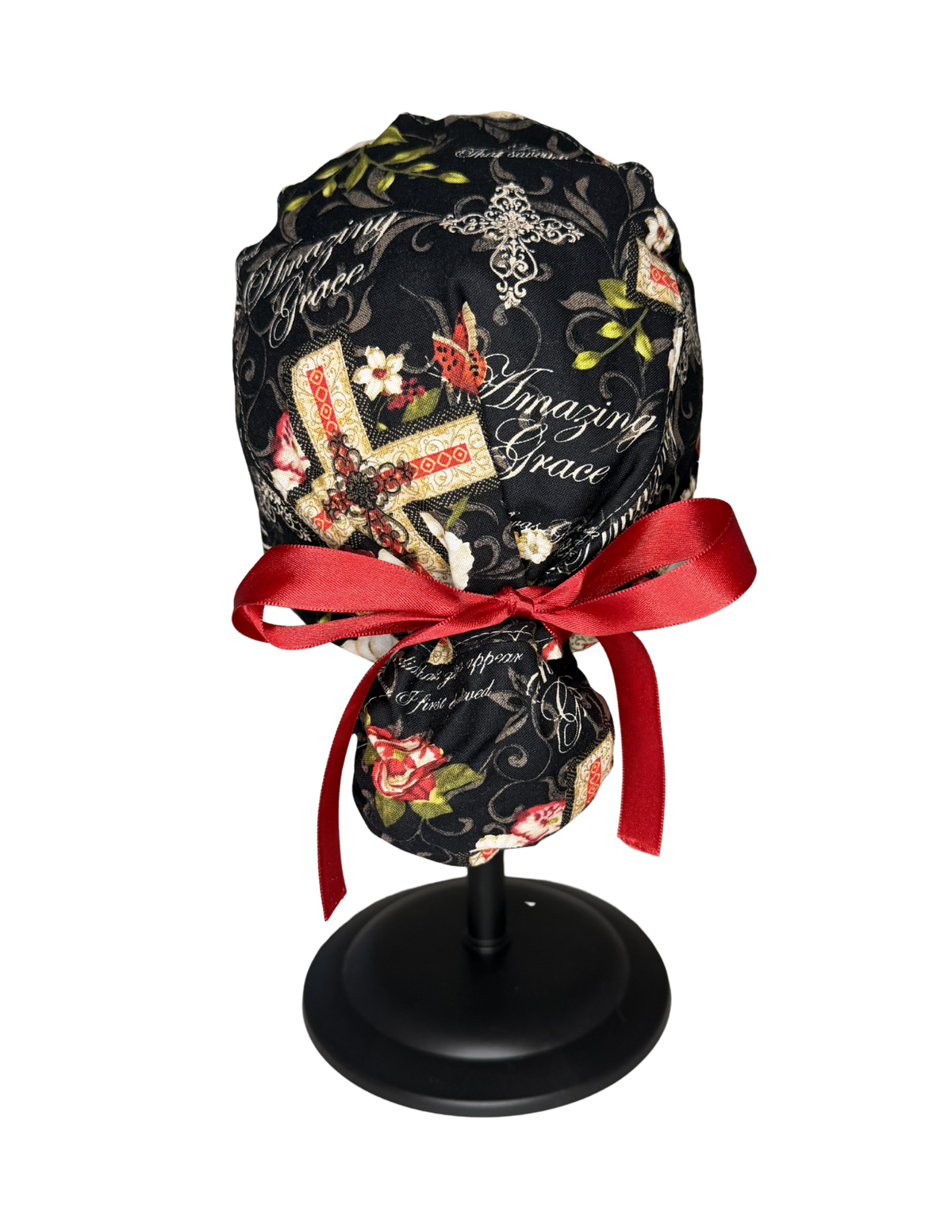 Amazing Grace Faith Cross Handmade Pony Tail Style Cap With Ribbon Tie
