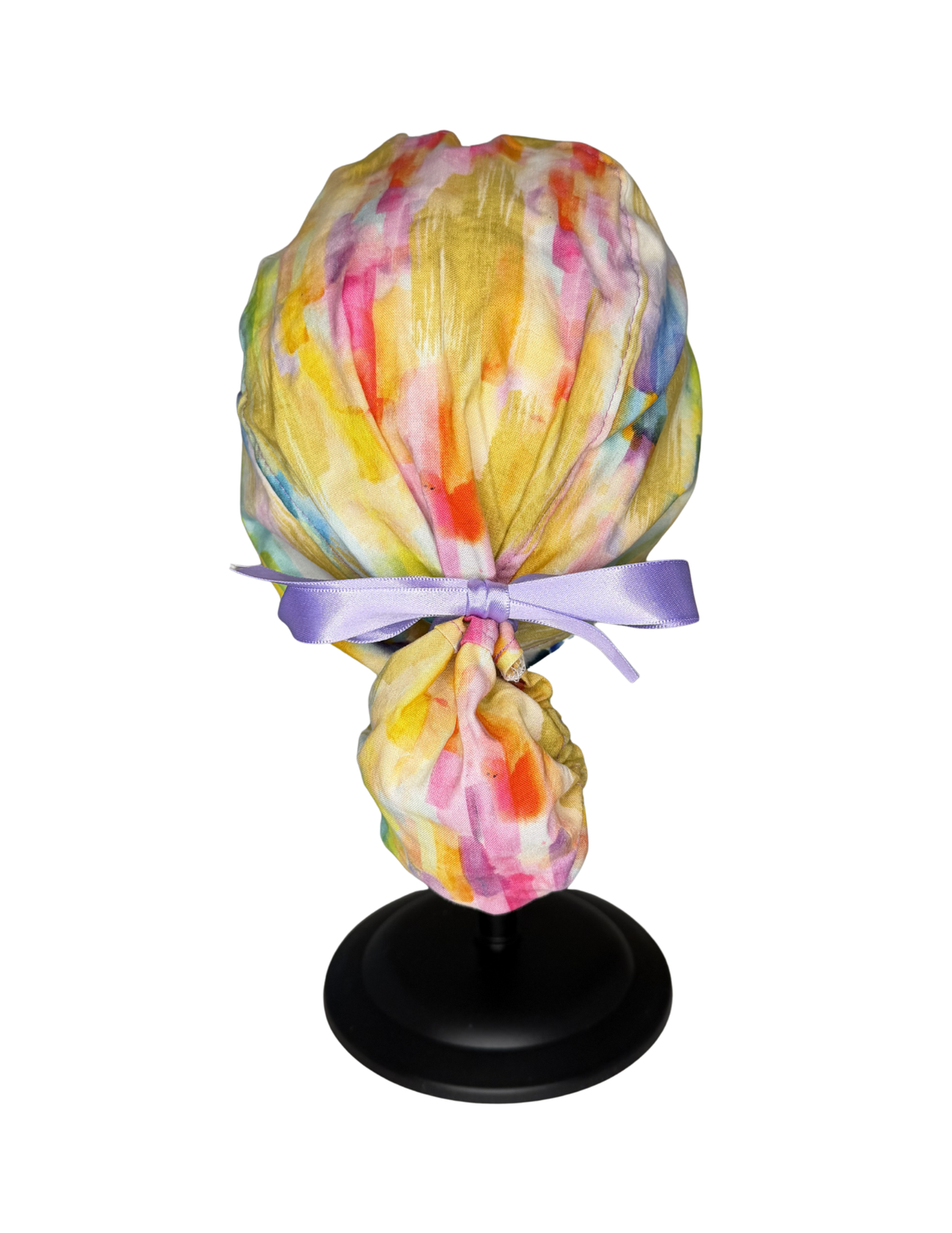 Pastel Watercolor Handmade Pony Tail Style Cap With Ribbon Tie