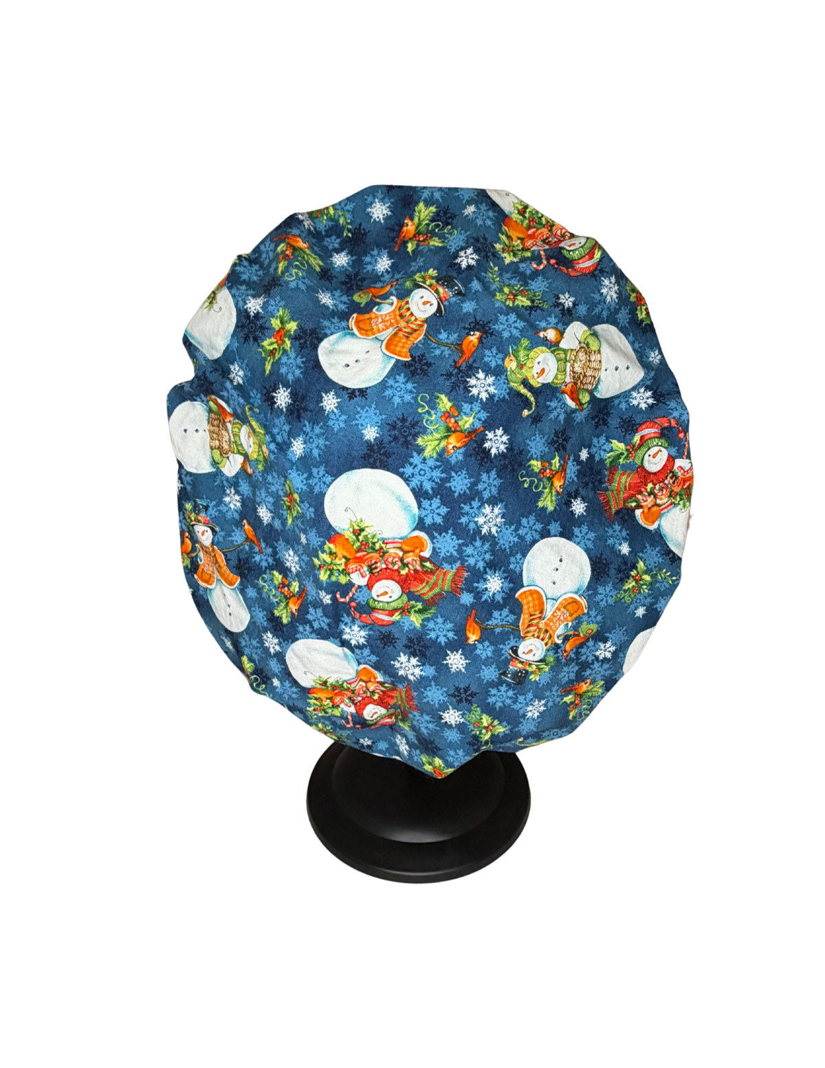 Blue Vintage Christmas Snowman Handmade Bouffant Style Cap Bonnet