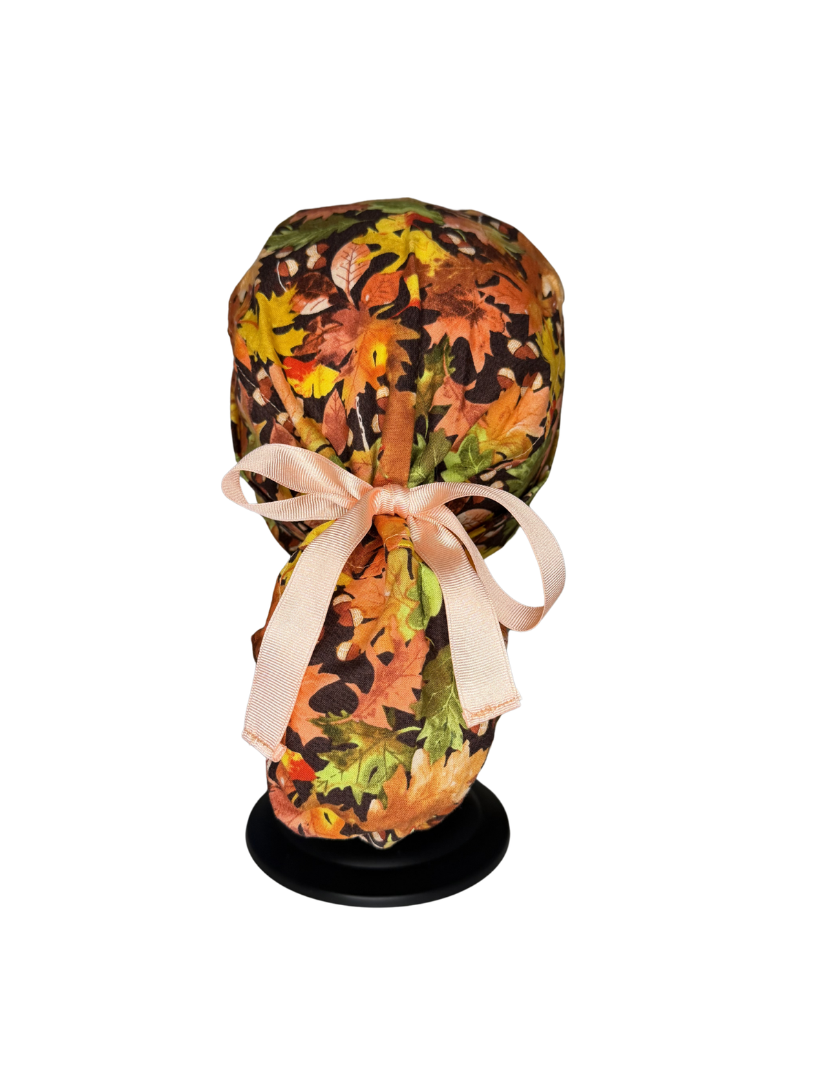 Fall Leaves Handmade Pony Tail Style Cap With Ribbon Tie