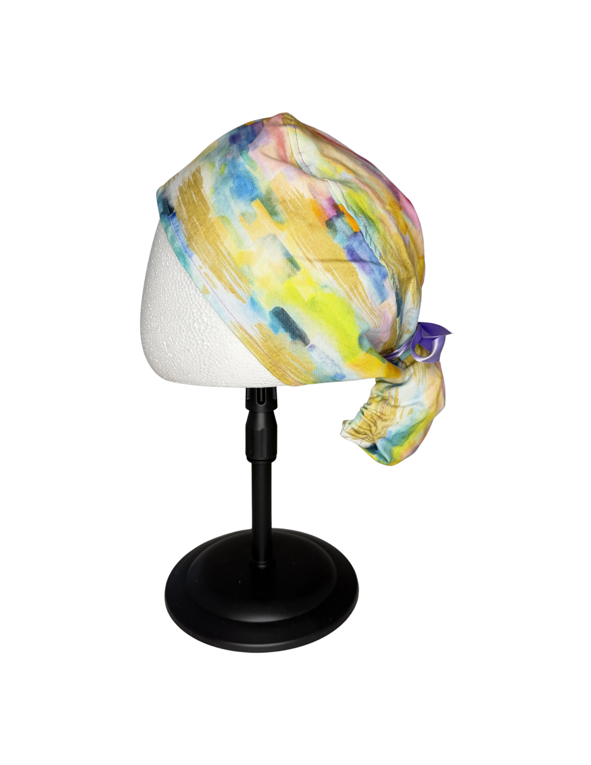Pastel Watercolor Handmade Pony Tail Style Cap With Ribbon Tie