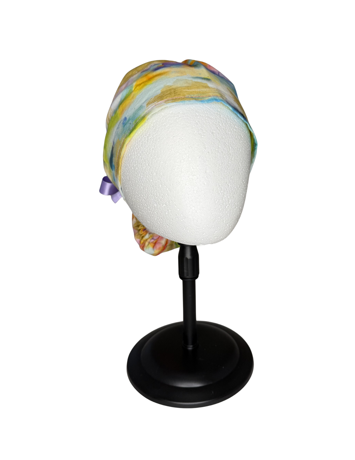 Pastel Watercolor Handmade Pony Tail Style Cap With Ribbon Tie