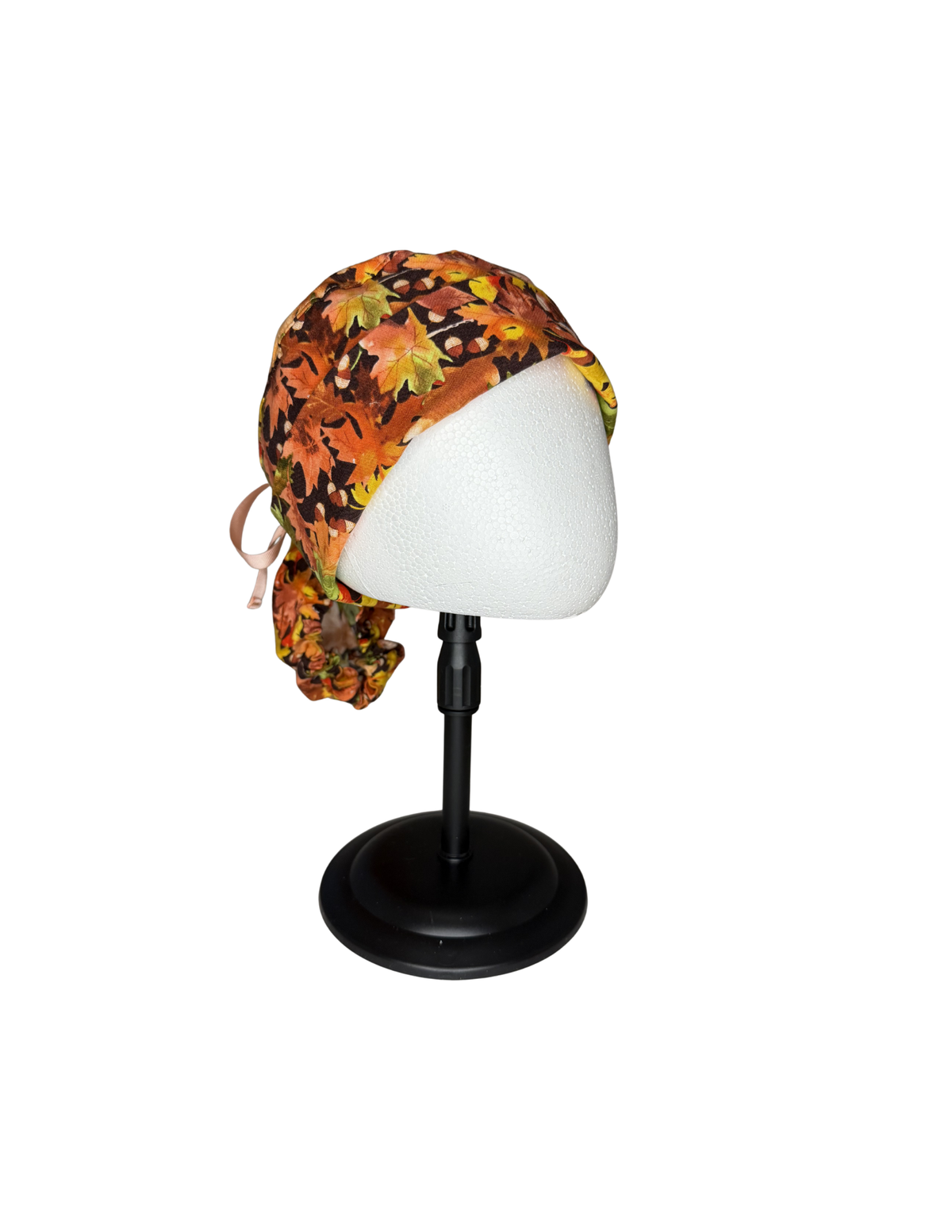 Fall Leaves Handmade Pony Tail Style Cap With Ribbon Tie