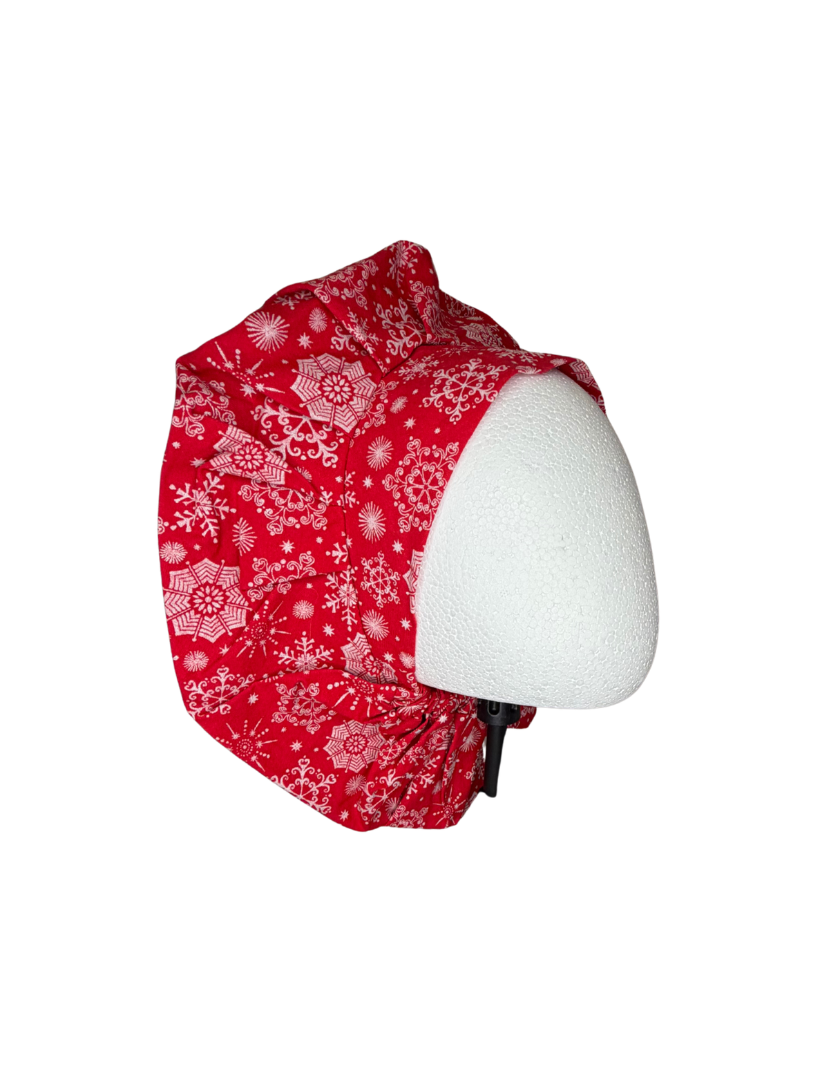 Holiday Snowflakes With Red Background Handmade Bouffant Style Cap Bonnet
