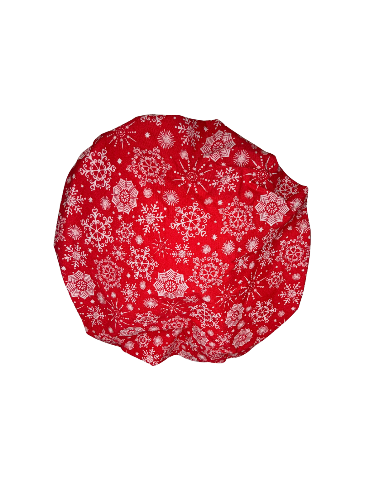 Holiday Snowflakes With Red Background Handmade Bouffant Style Cap Bonnet