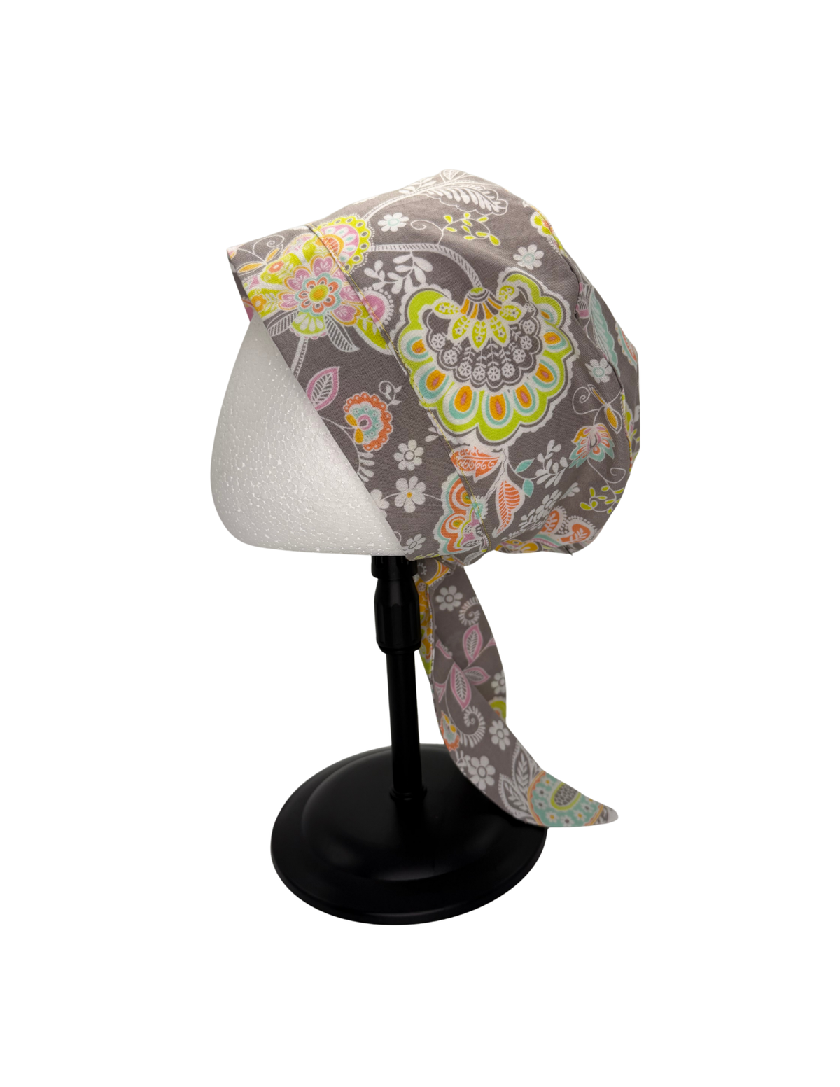 Floral Grey Pastel Paisley Handmade Pixie Style Cap