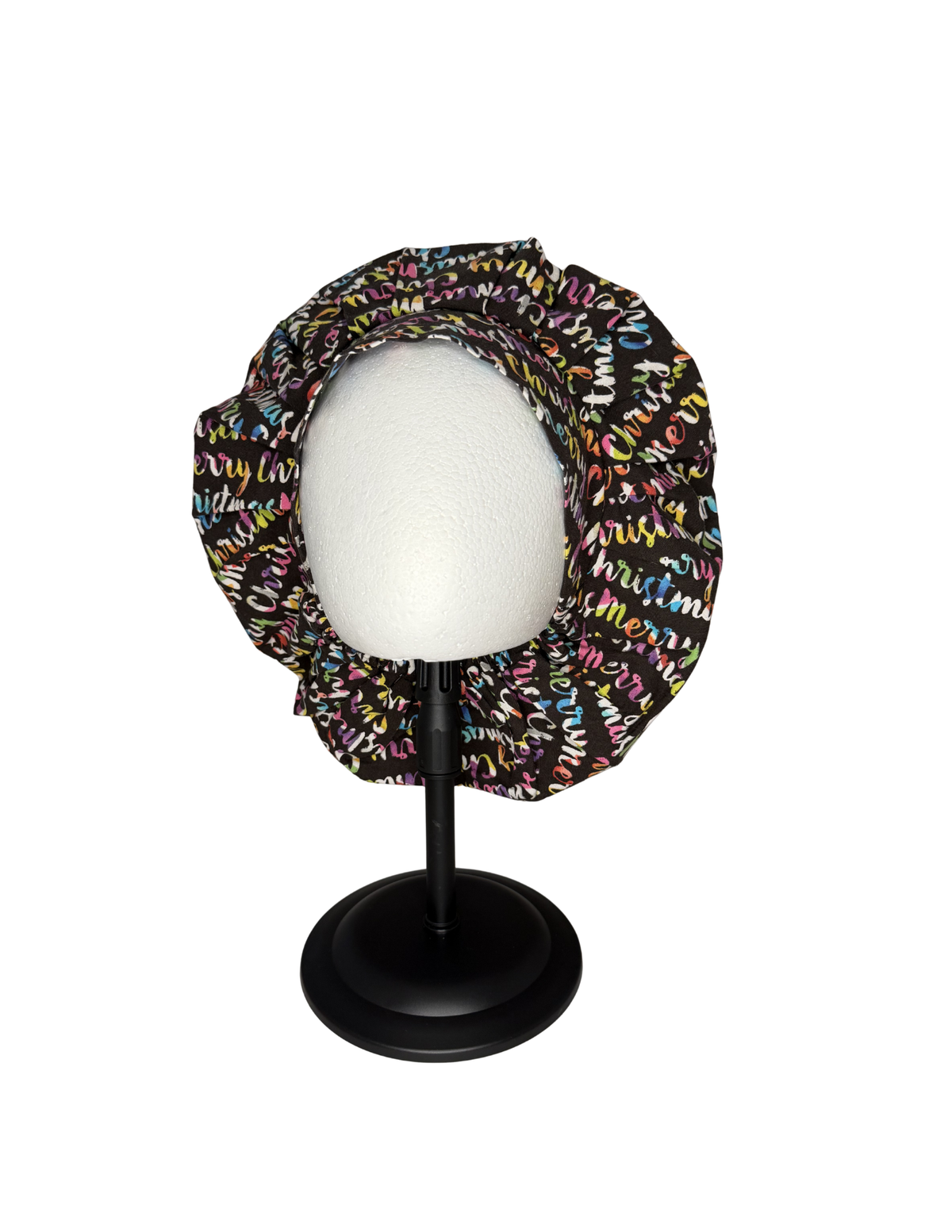 Multicolor Merry Christmas Calligraphy Handmade Bouffant Style Cap Bonnet
