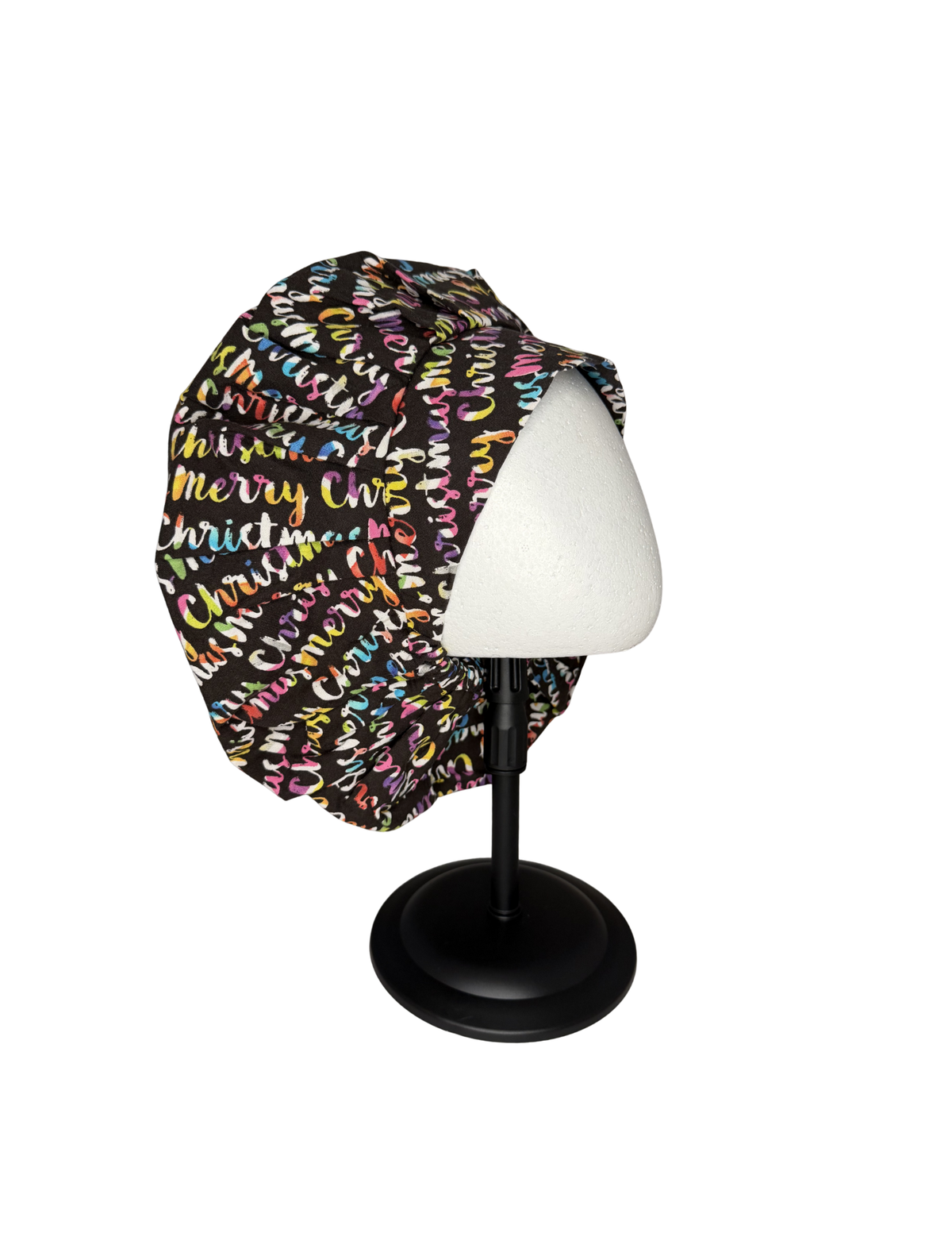 Multicolor Merry Christmas Calligraphy Handmade Bouffant Style Cap Bonnet