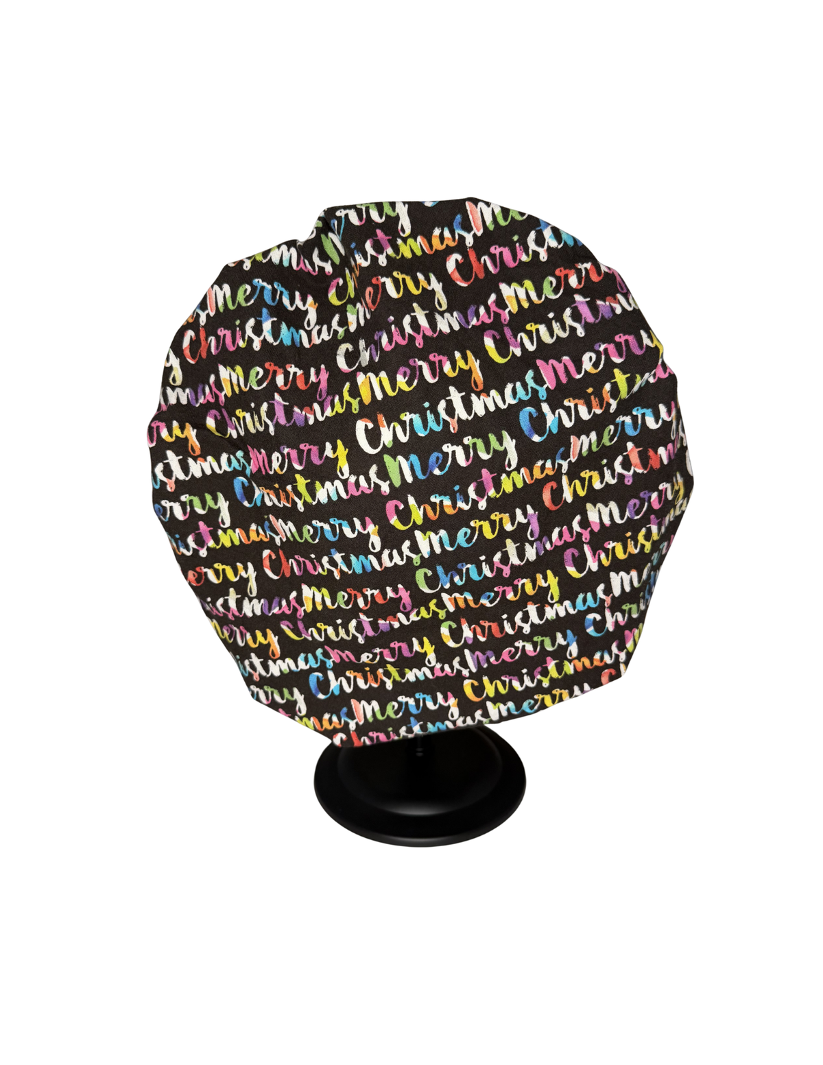 Multicolor Merry Christmas Calligraphy Handmade Bouffant Style Cap Bonnet