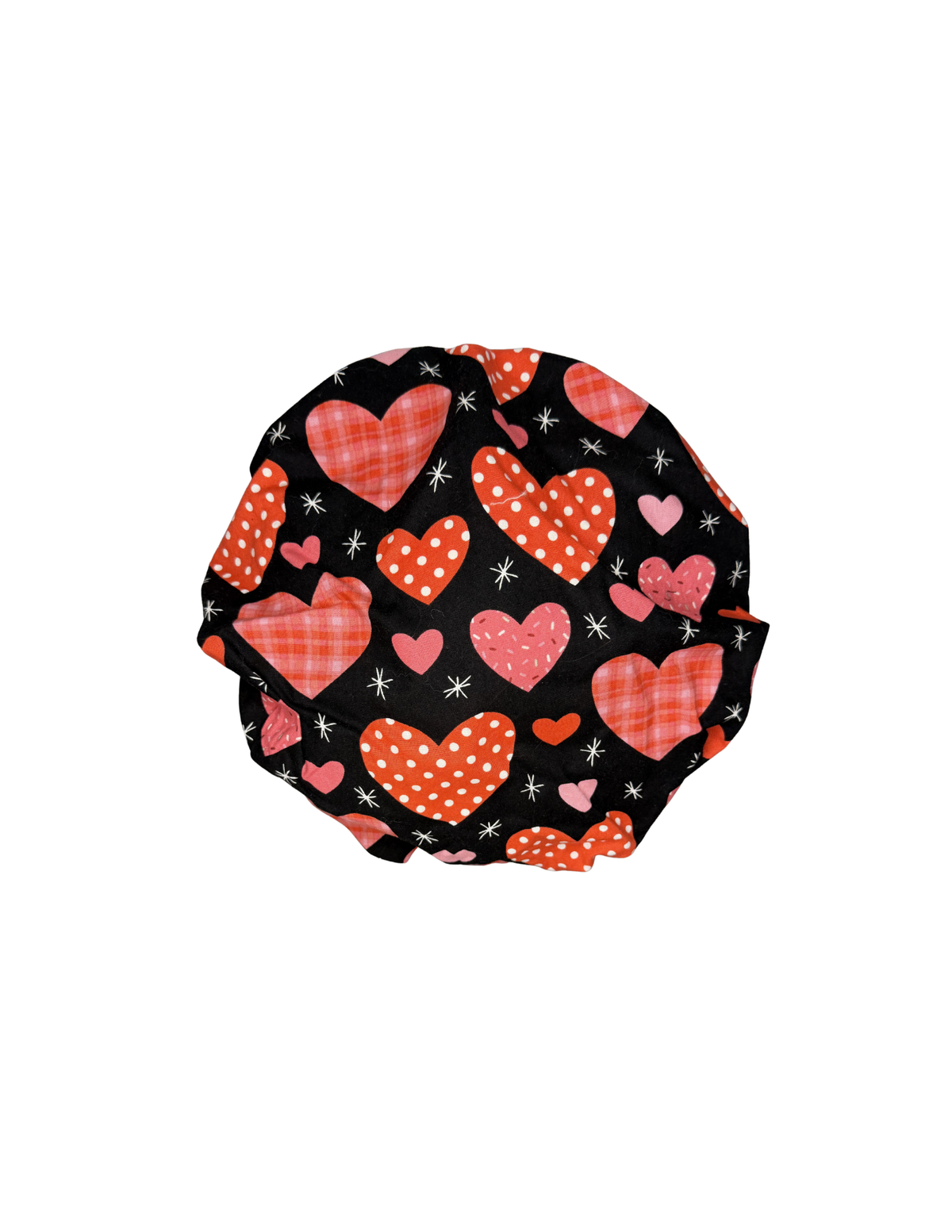Hearts With Black Background Handmade Bouffant Style Cap Bonnet