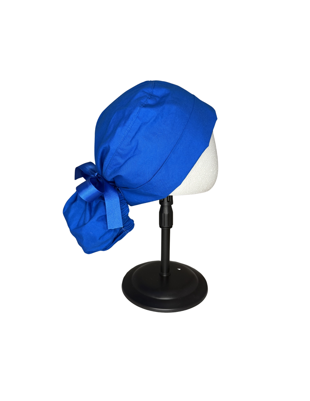 Solid Royal Blue Handmade Pony Tail Style Cap With Ribbon Tie