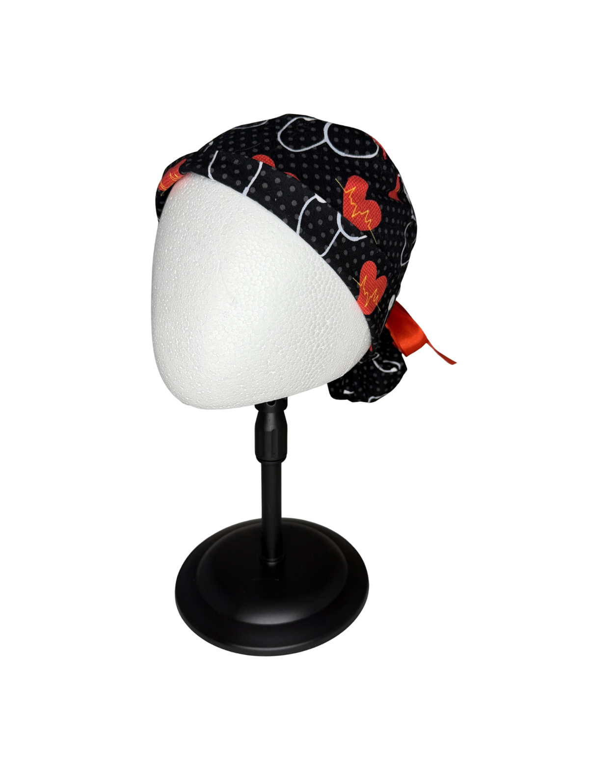 Nurse Strong Love Stethoscope Hearts Handmade Pony Tail Style Cap With Ribbon Tie