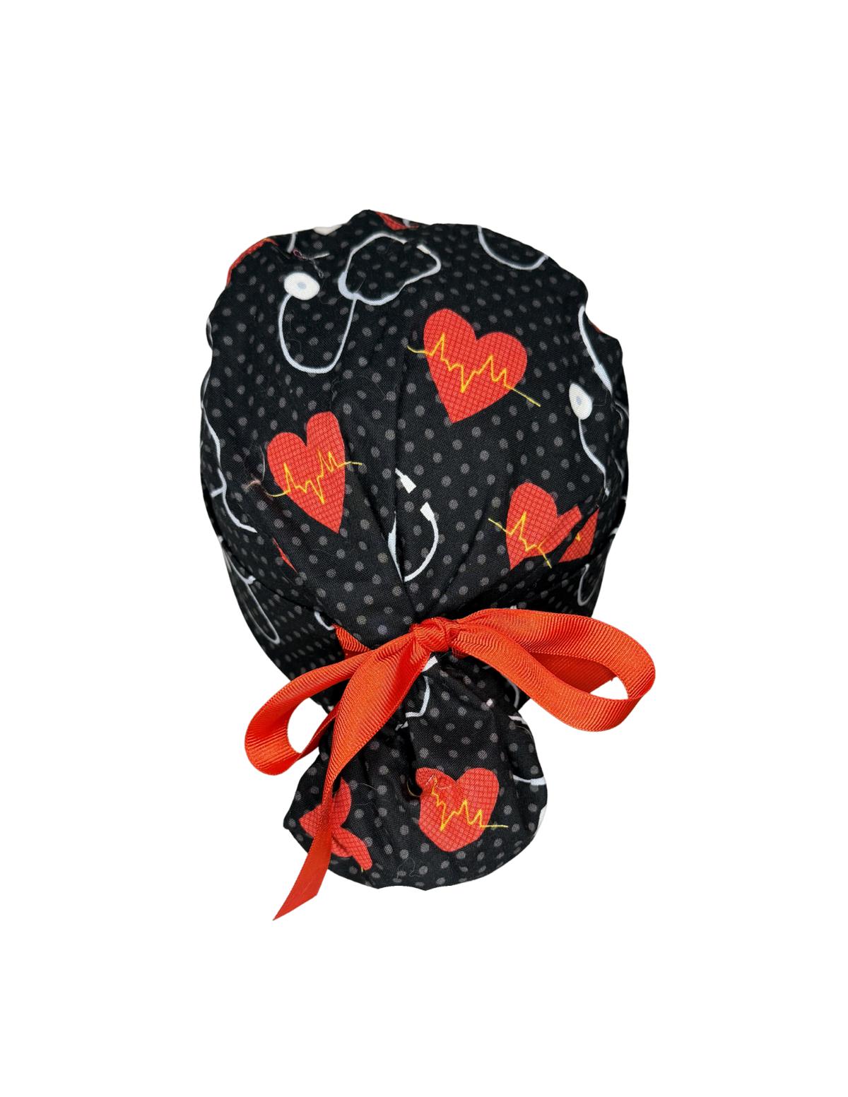 Nurse Strong Love Stethoscope Hearts Handmade Pony Tail Style Cap With Ribbon Tie