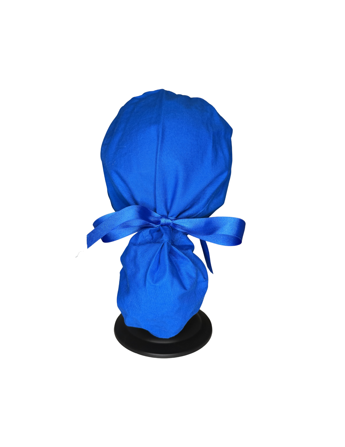 Solid Royal Blue Handmade Pony Tail Style Cap With Ribbon Tie