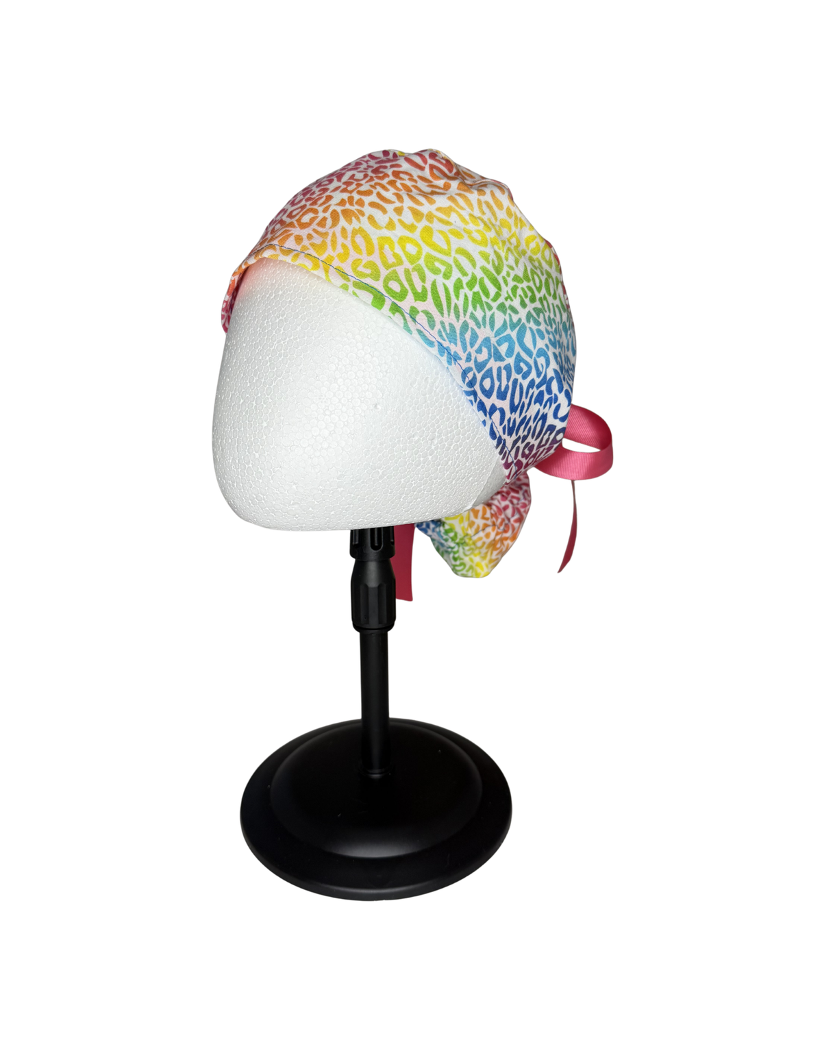 Rainbow Leopard Handmade Pony Tail Style Cap With Ribbon Tie