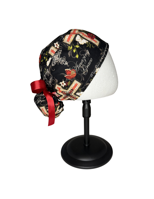 Amazing Grace Faith Cross Handmade Pony Tail Style Cap With Ribbon Tie